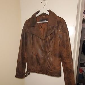 Asymmetrical Buffed Antique Lamb Cycle Jacket